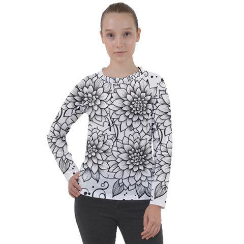 Flowers Template Line Art Pattern Coloring Page Women s Long Sleeve Raglan Tee by Ravend