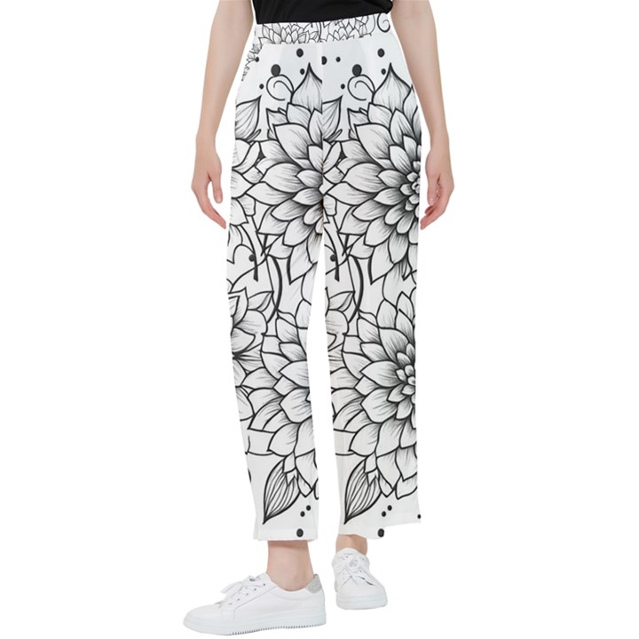 Flowers Template Line Art Pattern Coloring Page Women s Pants 