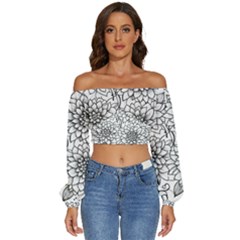 Flowers Template Line Art Pattern Coloring Page Long Sleeve Crinkled Weave Crop Top