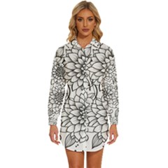 Flowers Template Line Art Pattern Coloring Page Womens Long Sleeve Shirt Dress