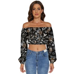 Background Pattern Graphic Beautiful Wallpaper Long Sleeve Crinkled Weave Crop Top