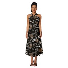 Background Pattern Graphic Beautiful Wallpaper Sleeveless Cross Front Cocktail Midi Chiffon Dress