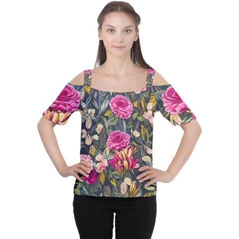 Astonishingly Beautiful Bluebells Watercolor Cutout Shoulder Tee by GardenOfOphir