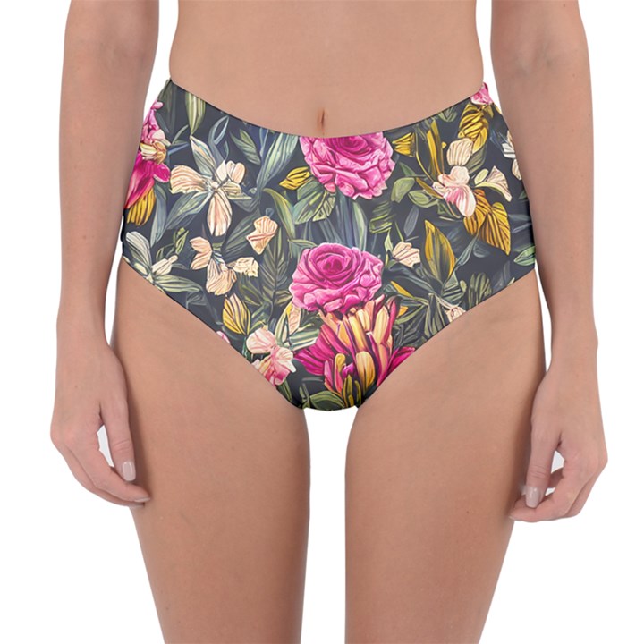 Astonishingly Beautiful Bluebells Watercolor Reversible High-Waist Bikini Bottoms