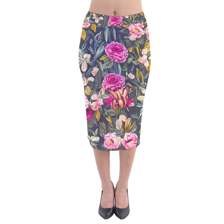 Astonishingly Beautiful Bluebells Watercolor Velvet Midi Pencil Skirt