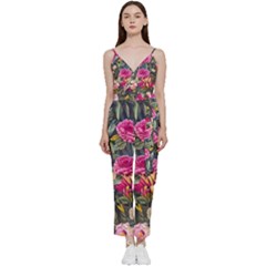 Astonishingly Beautiful Bluebells Watercolor V-neck Spaghetti Strap Tie Front Jumpsuit by GardenOfOphir