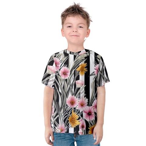 Assorted Watercolor Flowers Kids  Cotton Tee by GardenOfOphir