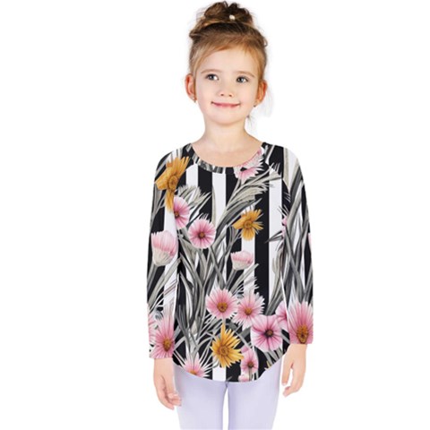 Assorted Watercolor Flowers Kids  Long Sleeve Tee by GardenOfOphir