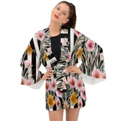 Assorted Watercolor Flowers Long Sleeve Kimono by GardenOfOphir