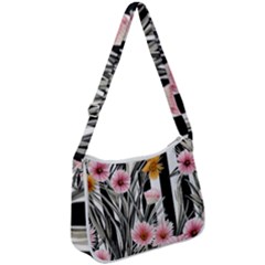 Assorted Watercolor Flowers Zip Up Shoulder Bag by GardenOfOphir