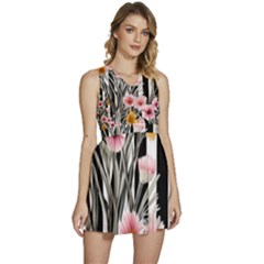 Assorted Watercolor Flowers Sleeveless High Waist Mini Dress