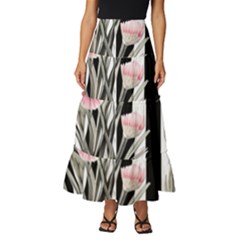 Assorted Watercolor Flowers Tiered Ruffle Maxi Skirt