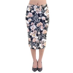 Vibrant And Alive Watercolor Flowers Velvet Midi Pencil Skirt by GardenOfOphir