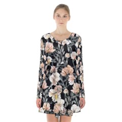 Vibrant And Alive Watercolor Flowers Long Sleeve Velvet V-neck Dress