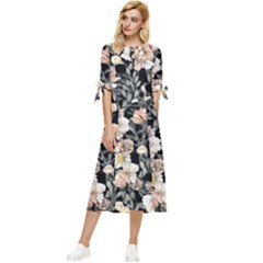 Vibrant And Alive Watercolor Flowers Bow Sleeve Chiffon Midi Dress by GardenOfOphir