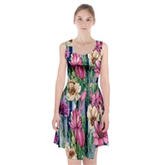 Big And Bright Watercolor Flowers Racerback Midi Dress by GardenOfOphir