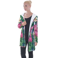 Big And Bright Watercolor Flowers Longline Hooded Cardigan by GardenOfOphir