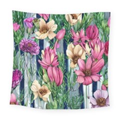 Big And Bright Watercolor Flowers Square Tapestry (large) by GardenOfOphir