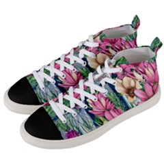 Big And Bright Watercolor Flowers Men s Mid-top Canvas Sneakers by GardenOfOphir