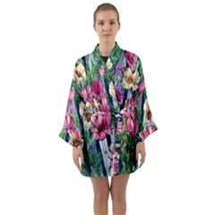 Big And Bright Watercolor Flowers Long Sleeve Satin Kimono by GardenOfOphir