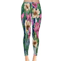 Big And Bright Watercolor Flowers Inside Out Leggings by GardenOfOphir