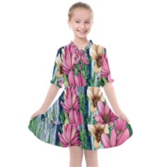 Big And Bright Watercolor Flowers Kids  All Frills Chiffon Dress by GardenOfOphir