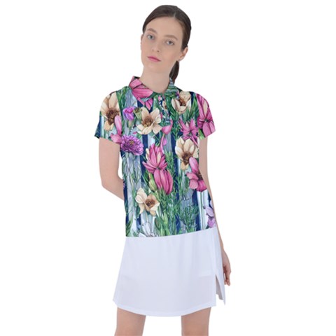 Big And Bright Watercolor Flowers Women s Polo Tee by GardenOfOphir