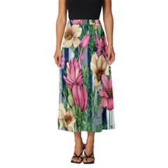 Big And Bright Watercolor Flowers Classic Midi Chiffon Skirt