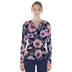 Bountiful Blossoms V-neck Long Sleeve Top by GardenOfOphir