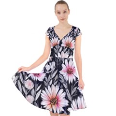 Bountiful Blossoms Cap Sleeve Front Wrap Midi Dress by GardenOfOphir