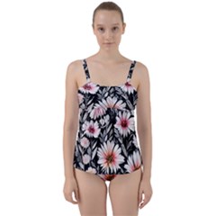 Bountiful Blossoms Twist Front Tankini Set by GardenOfOphir