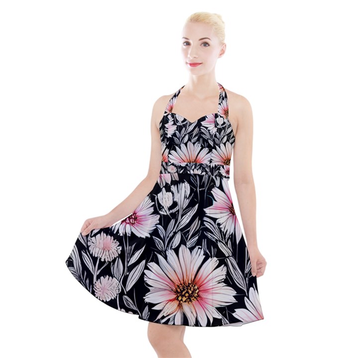 Bountiful Blossoms Halter Party Swing Dress 