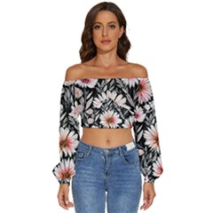 Bountiful Blossoms Long Sleeve Crinkled Weave Crop Top