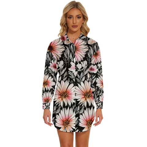 Bountiful Blossoms Womens Long Sleeve Shirt Dress by GardenOfOphir