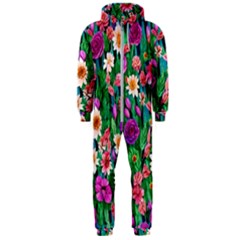 Creative Crimson Crisp Watercolor Flowers Hooded Jumpsuit (men) by GardenOfOphir