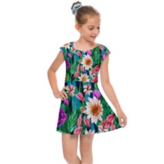 Creative Crimson Crisp Watercolor Flowers Kids  Cap Sleeve Dress by GardenOfOphir