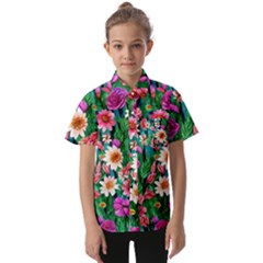 Creative Crimson Crisp Watercolor Flowers Kids  Short Sleeve Shirt by GardenOfOphir