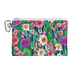 Creative Crimson Crisp Watercolor Flowers Canvas Cosmetic Bag (large) by GardenOfOphir