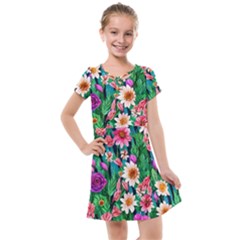 Creative Crimson Crisp Watercolor Flowers Kids  Cross Web Dress by GardenOfOphir