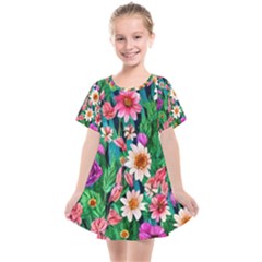 Creative Crimson Crisp Watercolor Flowers Kids  Smock Dress by GardenOfOphir