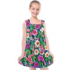 Creative Crimson Crisp Watercolor Flowers Kids  Cross Back Dress by GardenOfOphir