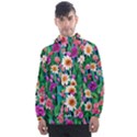 Creative Crimson Crisp Watercolor Flowers Men s Front Pocket Pullover Windbreaker View1