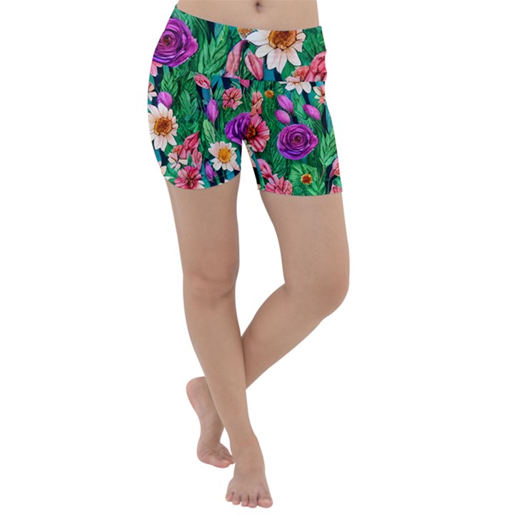 Creative Crimson Crisp Watercolor Flowers Lightweight Velour Yoga Shorts