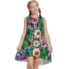 Creative Crimson Crisp Watercolor Flowers Kids  Frill Swing Dress by GardenOfOphir