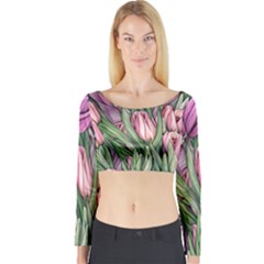 Chic Choice Classic Watercolor Flowers Long Sleeve Crop Top by GardenOfOphir