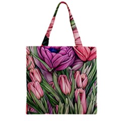 Chic Choice Classic Watercolor Flowers Zipper Grocery Tote Bag by GardenOfOphir