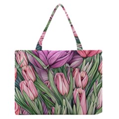 Chic Choice Classic Watercolor Flowers Zipper Medium Tote Bag by GardenOfOphir