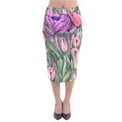 Chic Choice Classic Watercolor Flowers Velvet Midi Pencil Skirt by GardenOfOphir