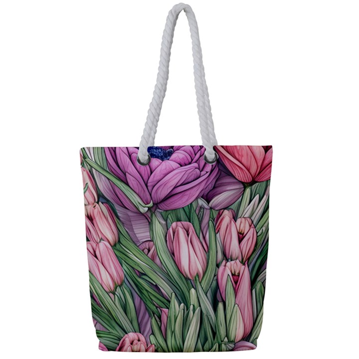 Chic Choice Classic Watercolor Flowers Full Print Rope Handle Tote (Small)