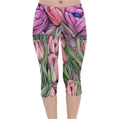 Chic Choice Classic Watercolor Flowers Velvet Capri Leggings  by GardenOfOphir